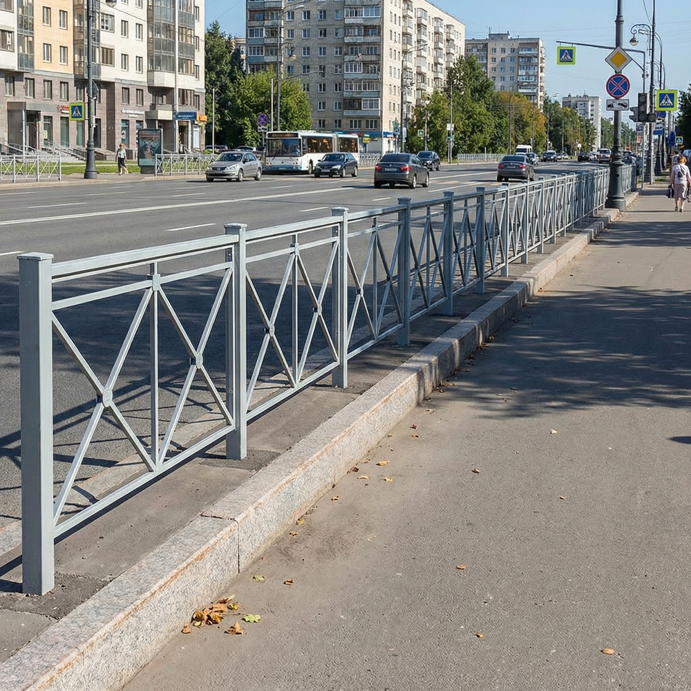 Пешеходное ограждение ПО-1 Крест тип 2 (секция + стойка), стойка 80х80 съемная, порошковая окраска