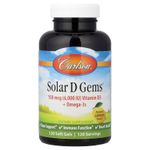 Carlson, Solar D Gems®, витамин D3 и омега-3, натуральный лимон, 120 мягких таблеток
