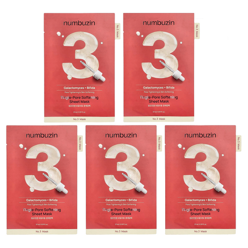 Numbuzin, № 3 смягчающая тканевая маска для лица, 5 шт. по 27 мл (0,91 жидк. унции)