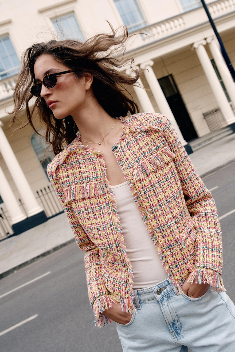 ZARA РЕЛЬЕФНЫЙ БЛЕЙЗЕР С БАХРОМОЙ, РАЗНОЦВЕТНЫЙ