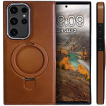Business style чехол из кожи для SAMSUNG GALAXY S23 ULTRA с кольцом-подставкой и бархатной подкладкой