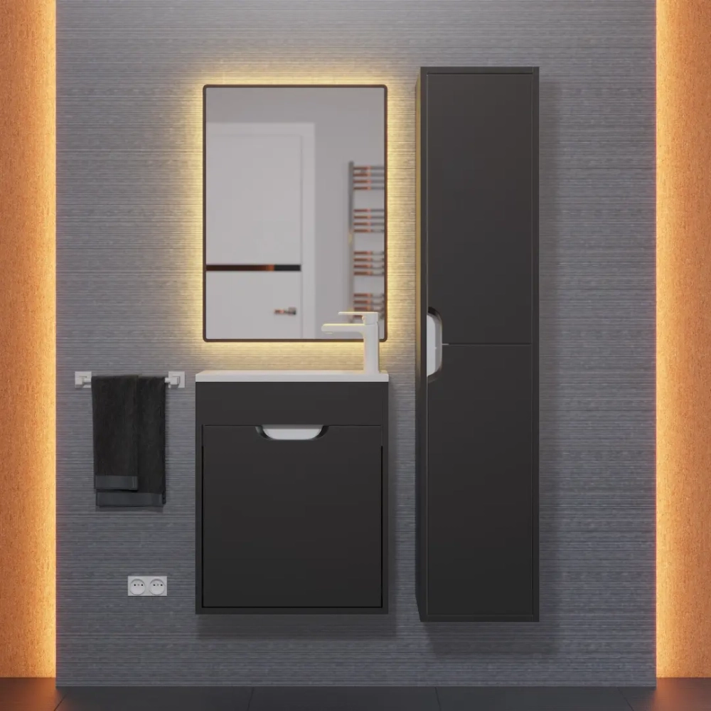 Тумба с раковиной для ванной Uperwood Modul 50 см, подвесная, матовая, черная