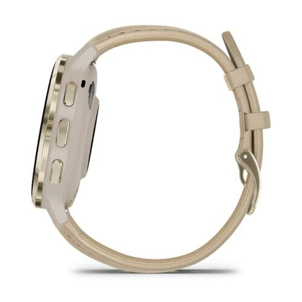Часы Garmin Venu 3s "французский серый" с золотистым безелем и кожаным ремешком, 010-02785-55