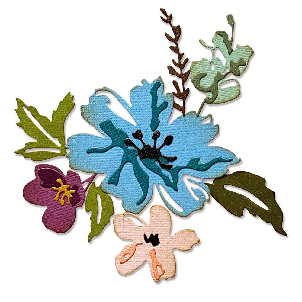 Ножи для вырубки, 8 шт, Нарисованные мазками кистью цветы №2/ Brushstroke Flowers #2 by Tim Holtz, Sizzix 665210