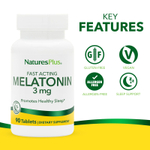 NaturesPlus, мелатонин быстродействующий, 3 мг, 90 таблеток