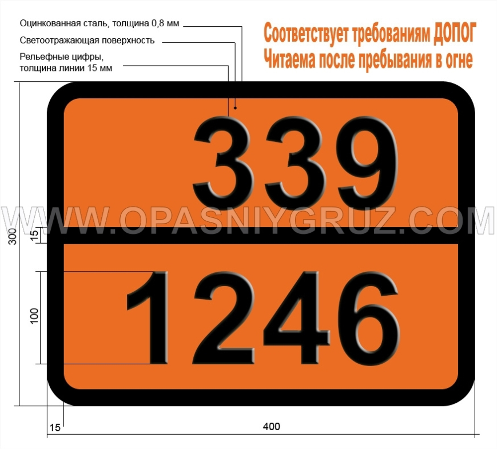 Табличка Опасный груз 339-1246 МЕТИЛИЗОПРОПЕНИЛКЕТОН СТАБИЛИЗИРОВАННЫЙ