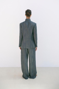 ZARA БЛЕЙЗЕР ИЗ ЛЬНА В ПОЛОСКУ — ZW COLLECTION, СЕРО-СИНИЙ