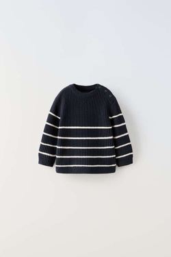 ZARA СВИТЕР В ПОЛОСКУ С КНОПКАМИ, МОРСКОЙ СИНИЙ