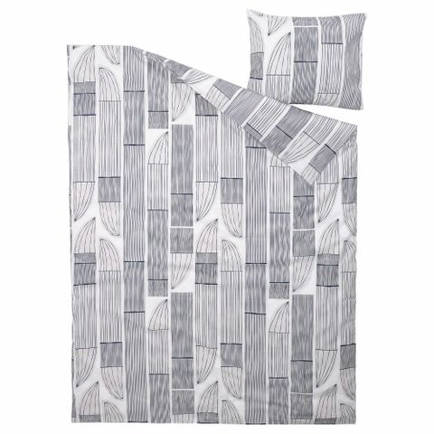 Комплект постельного белья IKEA BERGKORSORT, Односпальный, Белый с рисунком, 150x200, 50x80 см