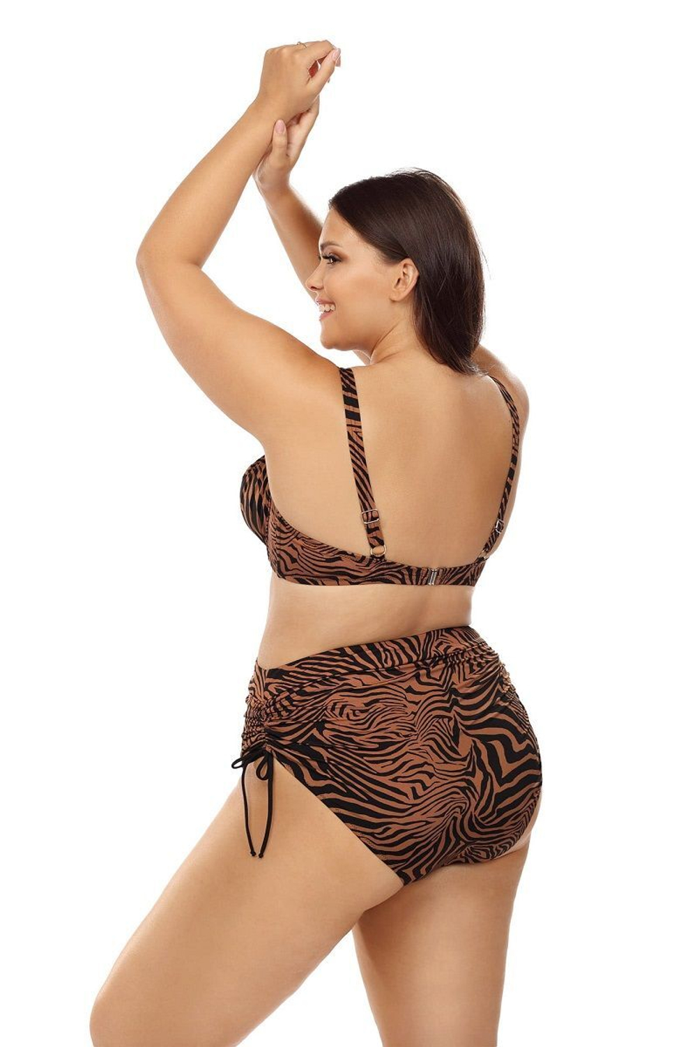 Раздельный купальник plus size с полосками зебры (Размер: 95D/46) (Цвет: коричневый)
