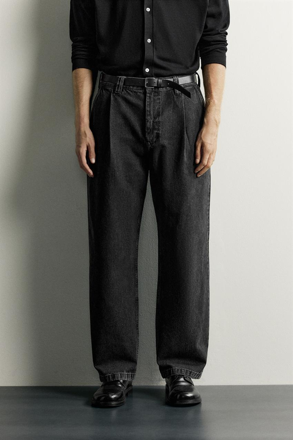ZARA БРЮКИ ЧИНОС RELAXED FIT СО СКЛАДКАМИ, УГОЛЬНЫЙ
