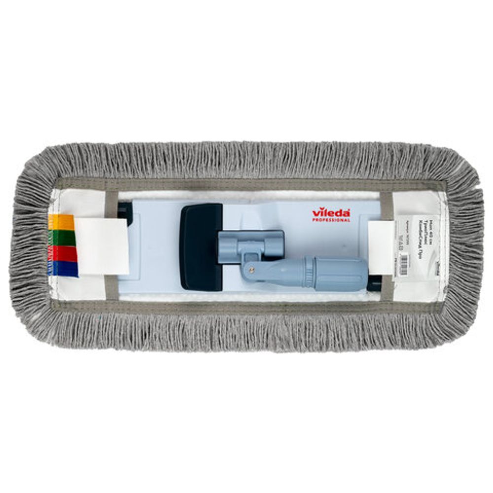 Насадка МОП плоская 40 см, VILEDA PROFESSIONAL "ТриоПлюс Комби", уши (ТИП УВ) микрофибра / хлопок, серый, 167295