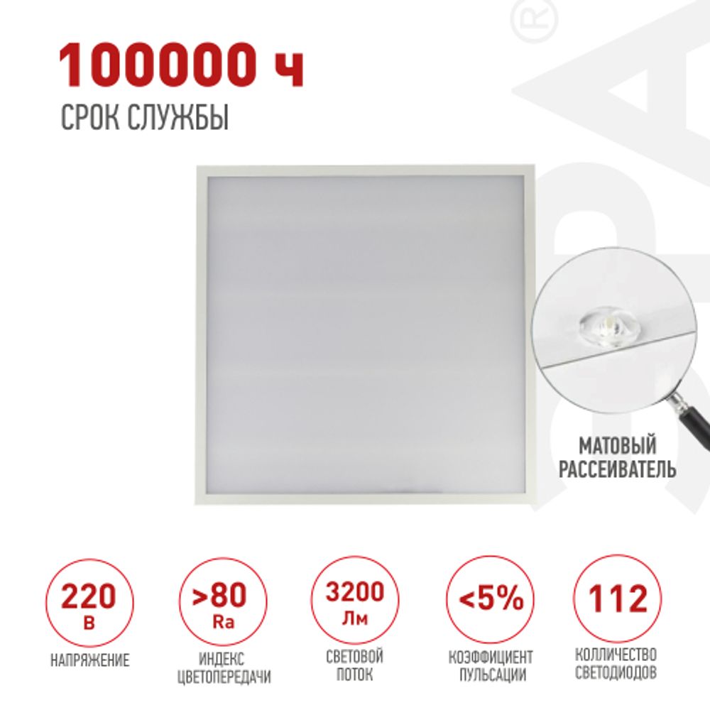 Светильник светодиодный ЭРА SPO-6-36-6K-M 36Вт 6500К IP40 595x595 матовый | Светильники с внутренним драйвером