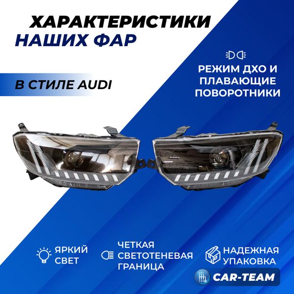 Фары на Лада Гранта FL передние в стиле AUDI с Bi LED модулями, черная маска (под ключ)