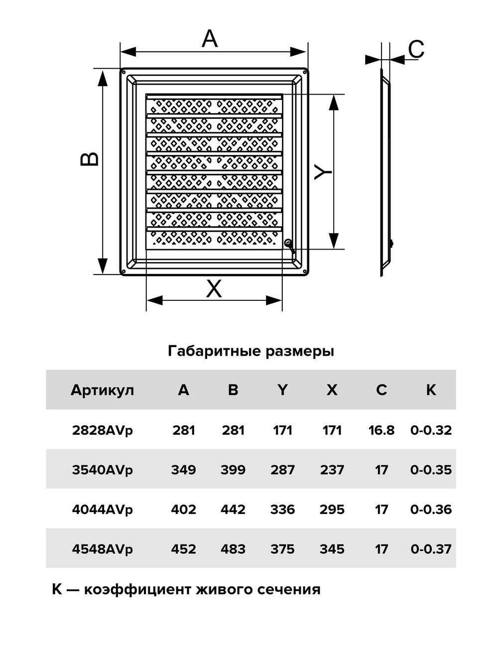 Решетка вентиляционная AIRVENT регулируемая жалюзи 402х442 пластик ERA