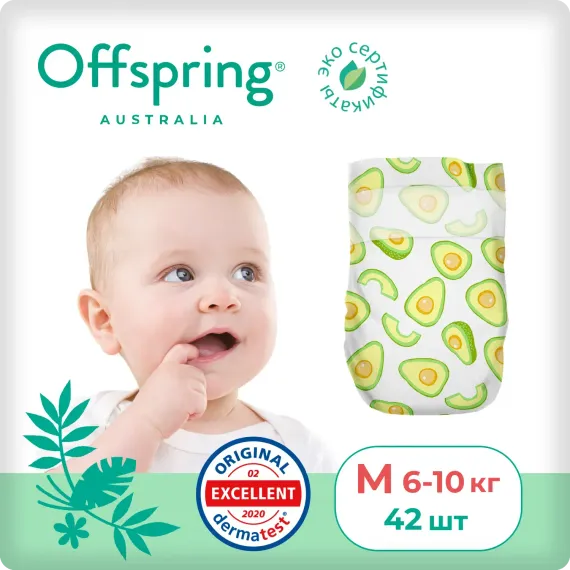 Подгузники Offspring M 6-10 кг, 42 шт, авокадо