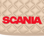Ковры SCANIA 5 серии G (механика), (экокожа, бежевый, бежевый кант, красная вышивка)