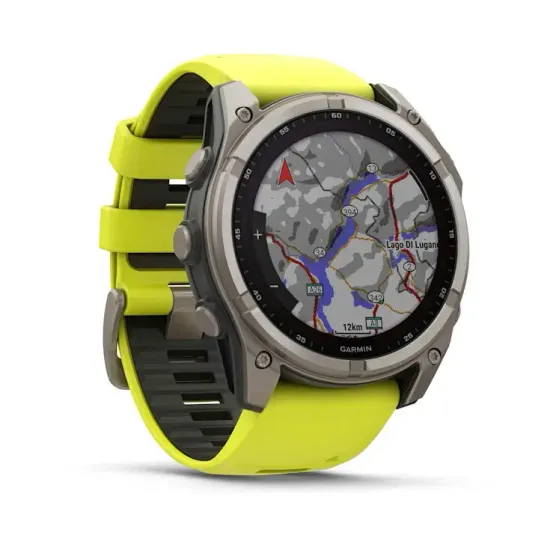 Мультиспортивные GPS часы Garmin Fenix 8X (51 mm) Solar, Sapphire Titanium with Amp Yellow/Graphite Silicone Band 010-02907-21