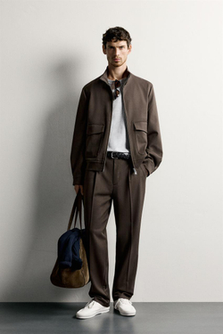 ZARA БРЮКИ SLIM FIT СО СКЛАДКАМИ, КОРИЧНЕВЫЙ
