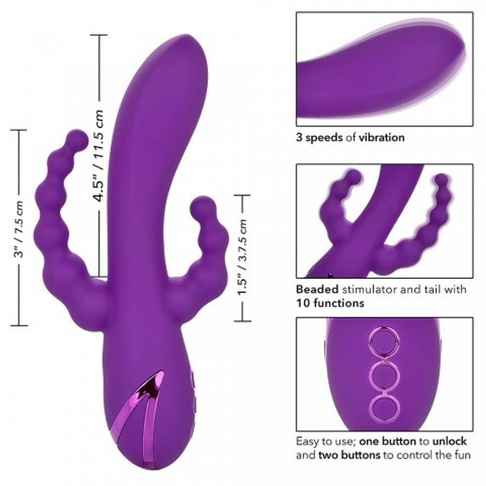 Вибромассажер с тройной стимуляцией CalExotics California Dreaming Long Beach Bootylicious (11.5 см х 3.25 см)