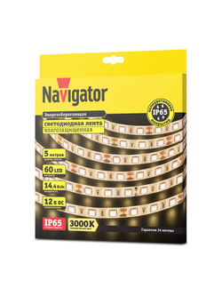 Лента светодиодная 71 427 NLS-5050WW60-14.4 IP65 12B R5 14.4Вт/м (уп.5м) Navigator 71427