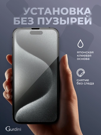 Стекло противоударное iPhone 15 Pro 6.1" Gurdini 3D Premium Glass черное