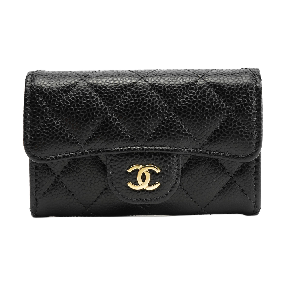 CHANEL Grain Embossed Cow Leather Coin Purse Card Holder, Wallet Women"s Black