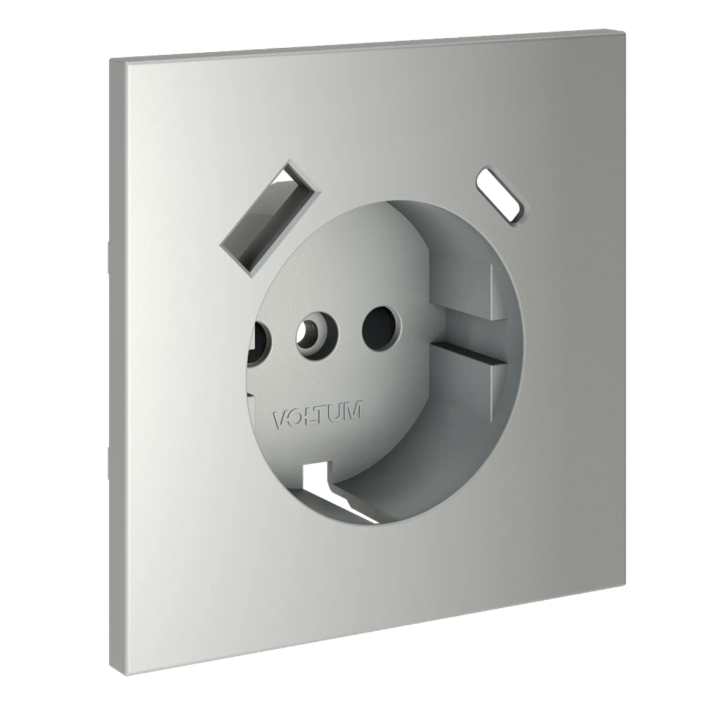 Накладка для розетки с заземлением и защитными шторками, с USB A+C, (сталь) Voltum S70 VLS001005