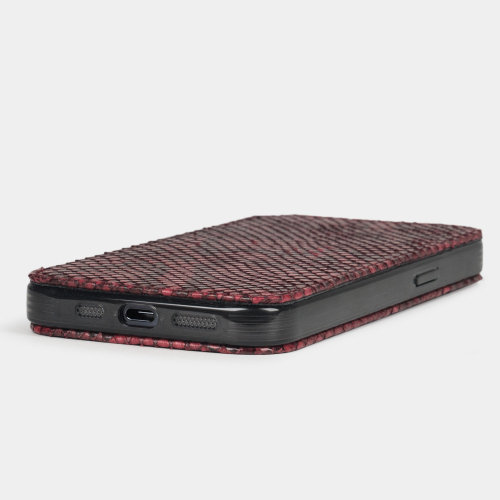 Чехол для iPhone 15 Pro Max из кожи питона, бордового цвета