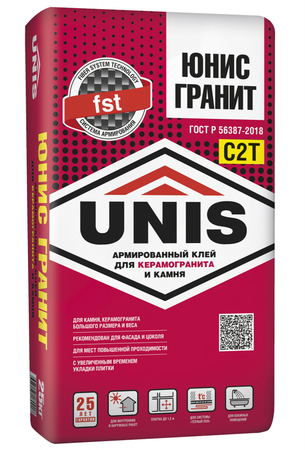 Клей U-95 UNIS ГРАНИТ С2Т армированный для керамогранита крупного формата 25 кг