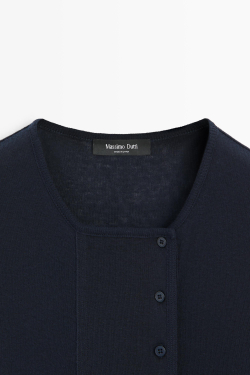 Massimo Dutti Футболка из смесового хлопка с планкой на пуговицах, темно-синий