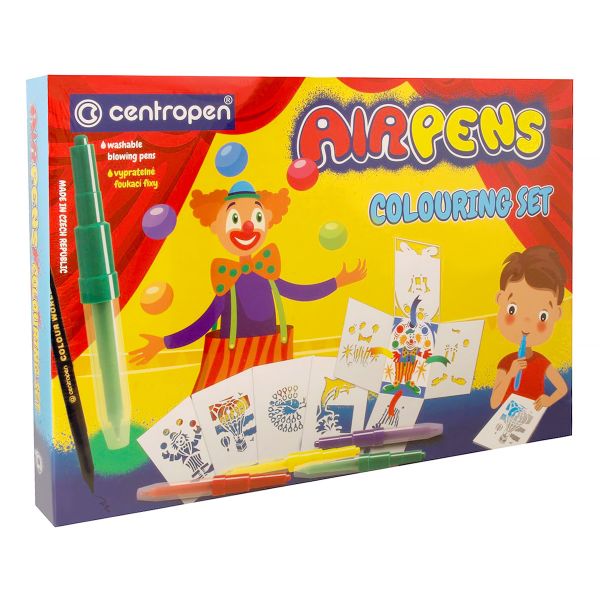Набор воздушных фломастеров AirPens Colouring Set 1500/09 8 цв+1черн+8 трафаретов цв, 1500/9, Centropen 1500/09