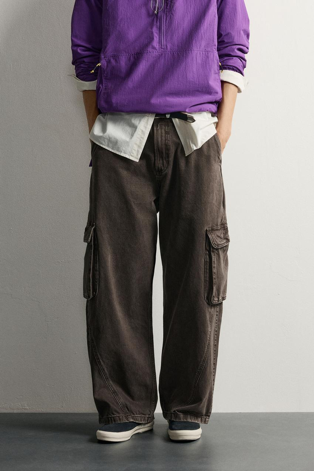 ZARA БРЮКИ CARGO RELAXED FIT СО ШВАМИ, КОРИЧНЕВЫЙ