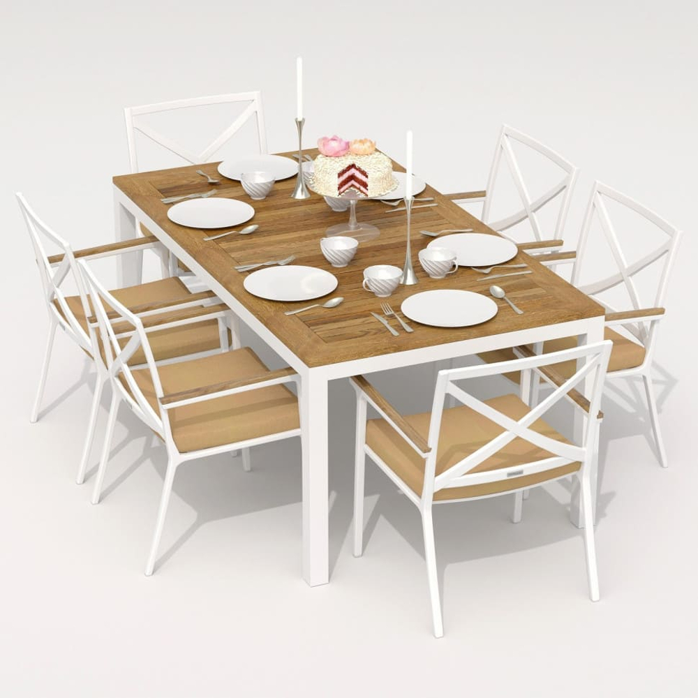 Обеденная группа Ideal Patio ТЕЛЛА  ФЕСТА  каркас белый, стол тик 180, ткань бежевая