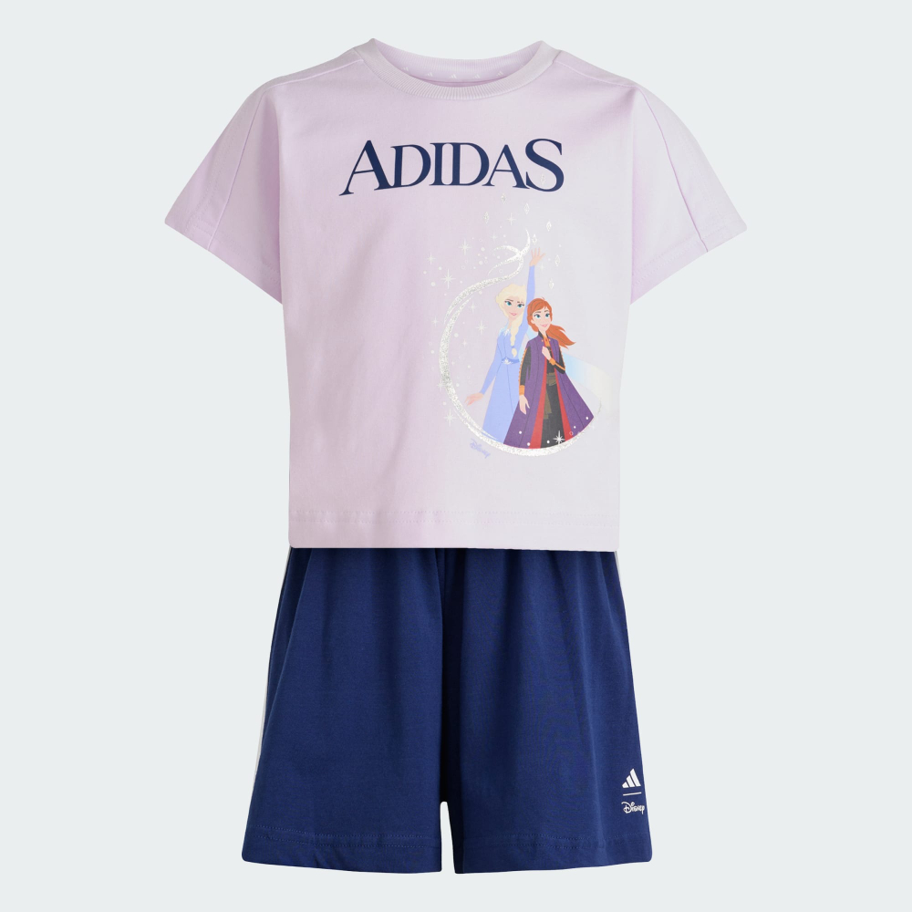 Adidas Комплект из футболки и шорт с принтом "Холодное сердце", лавандовый/темно-синий