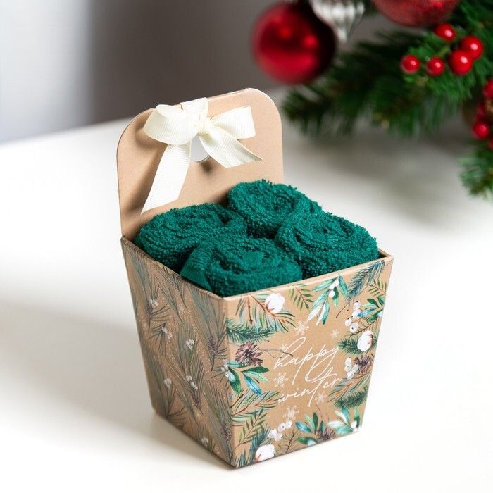Набор махровых полотенец Этель Happy winter 30х30 см-4шт, хл 340г/м2