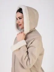 Дубленка зимняя натуральная куртка короткая с капюшоном