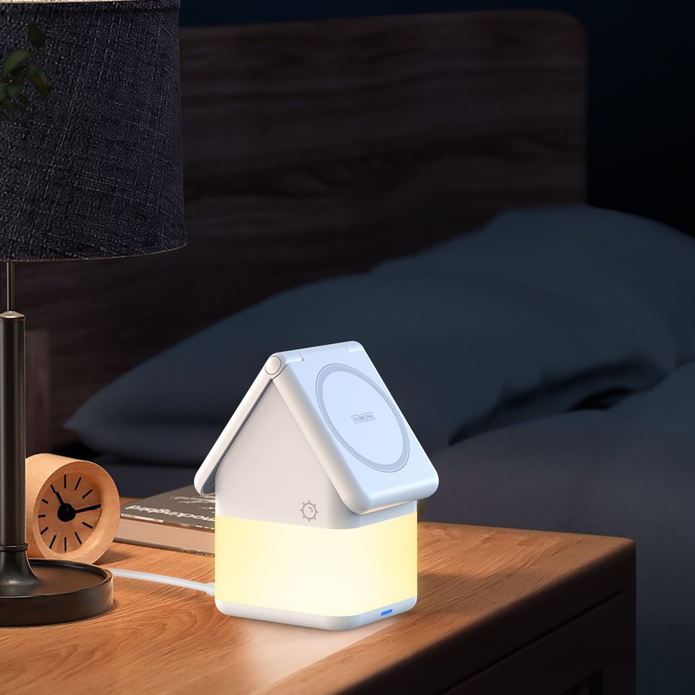 Универсальное магнитное беспроводное зарядное устройство-ночник 4в1, House-shaped Magnetic 15W, Duzzona