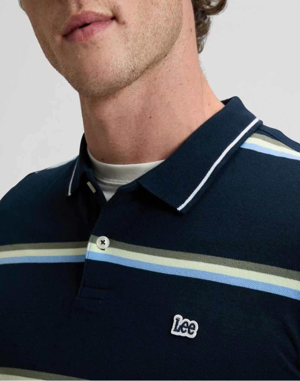 Поло мужское LEE PIQUE POLO LIME ICE NAVY STRIPE