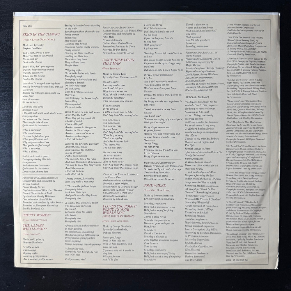 Barbra Streisand ‎– The Broadway Album (США 1985г.)