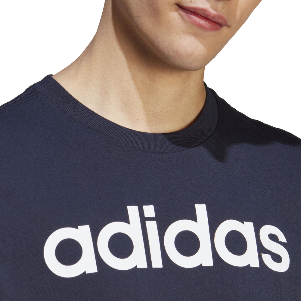 Мужское теннисное поло adidas LIN Singel Jersey T-Shirt Men - Dark Blue, White