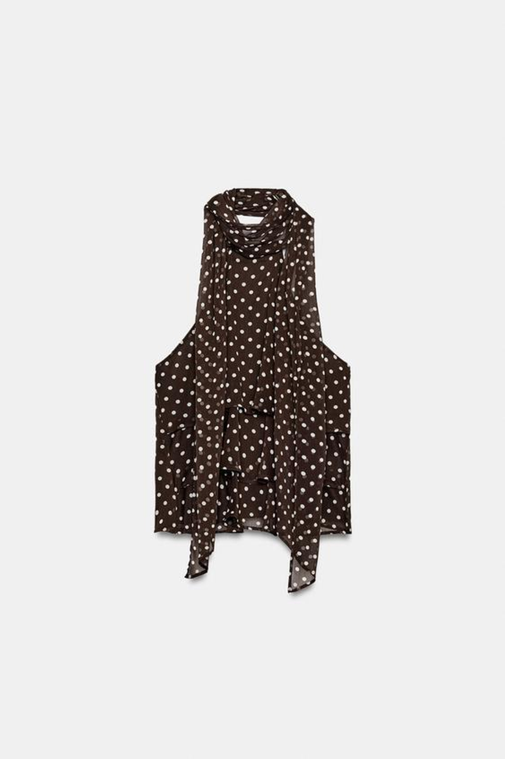 ZARA АСИММЕТРИЧНЫЙ ТОП В ГОРОШЕК, КОРИЧНЕВЫЙ/БЕЛЫЙ