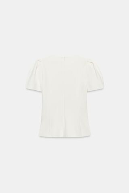 ZARA ТОП С ОБЪЕМНЫМИ РУКАВАМИ, ЖЕЛТОВАТО-БЕЛЫЙ