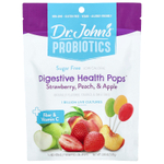 Dr. John's Healthy Sweets, Probiotics, Digestive Health Pops ™, + клетчатка и витамин C, клубника, персик и яблоко, 14 леденцов на палочке в индивидуальной упаковке, 109 г (3,85 унции)