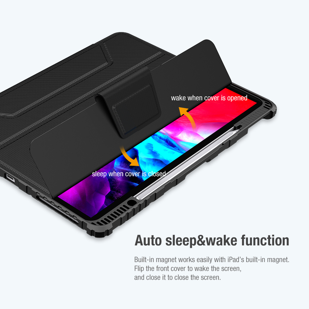 Чехол книжка от Nillkin для планшета iPad Pro 12.9 с 2020 года и iPad Air 13 с 2024-, серия Bumper Pro, с задней шторкой для камеры