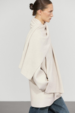 Massimo Dutti Пальто из шерстяной смеси с декоративным шарфом, бежевый