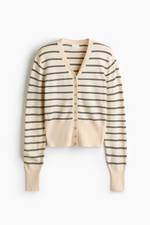 Тонкий трикотажный кардиган — Светло-бежевый/В полоску - H&M