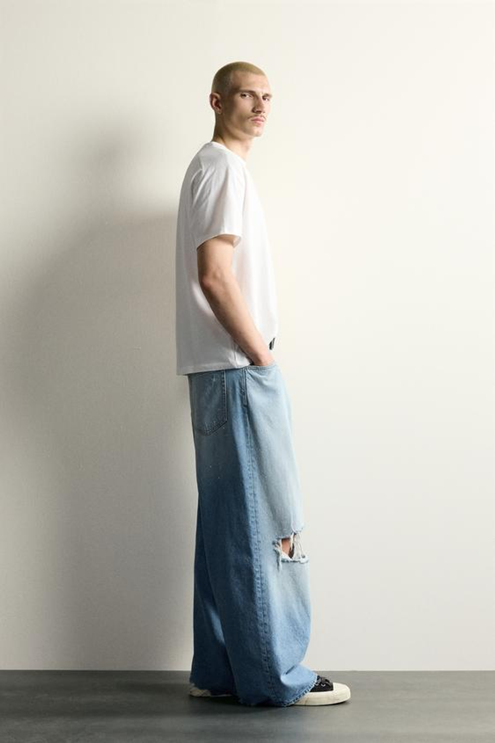 ZARA ДЖИНСЫ BAGGY С РАЗРЕЗАМИ, СИНИЙ