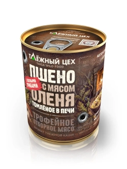 Пшено с мясом оленя и лесными грибами томлёное в печи ТАЁЖНЫЙ ЦЕХ готовая каша, 340 г