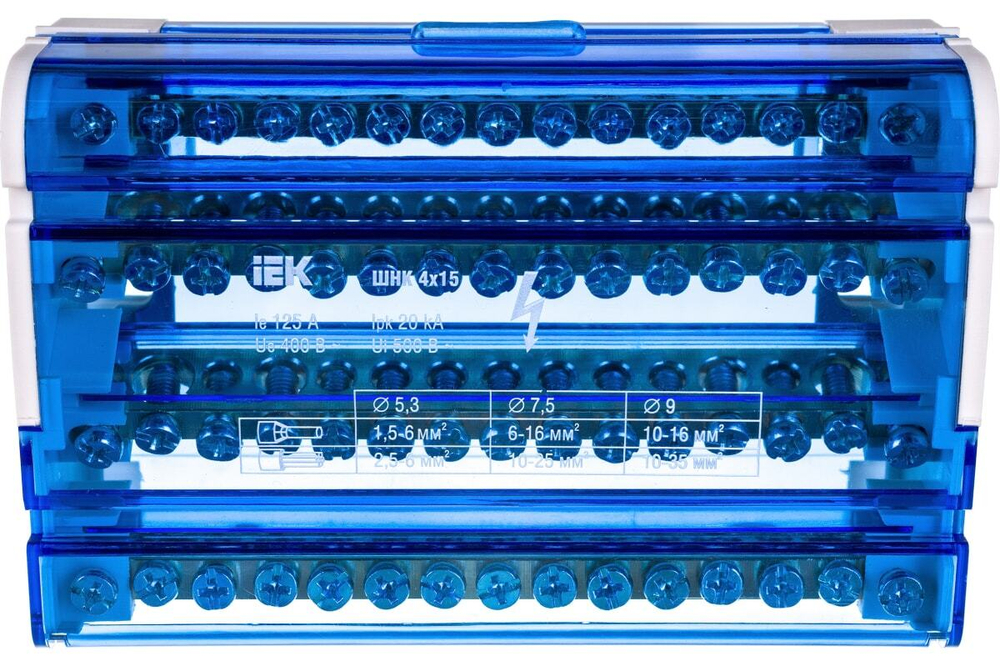Шины на DIN-рейку в корпусе (кросс-модуль) ШНК 4х15 125А 3L+PEN IEK